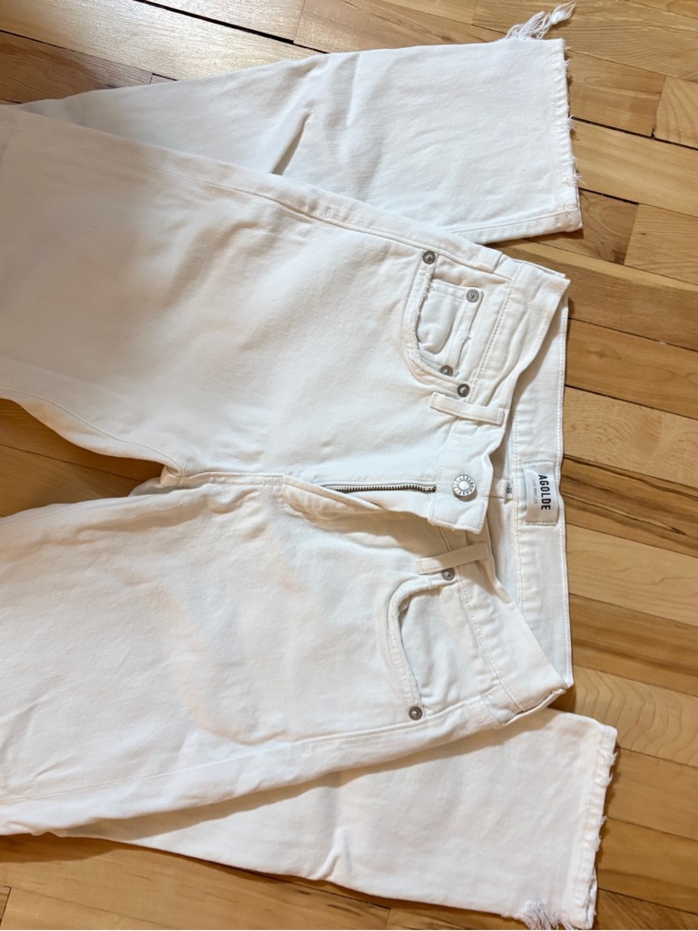 Agolde Off-White Raw Hem Straight Jeans